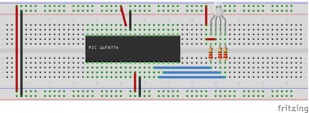 pic16f877 and rgb led breadboard