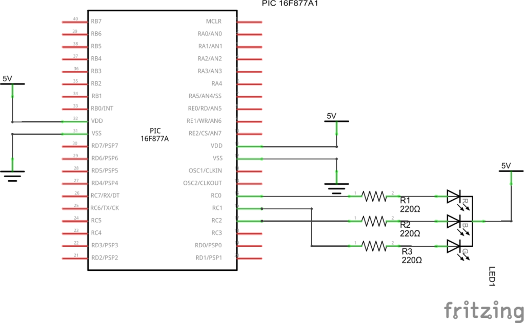 pic16f877 and rgb led schematic